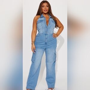 NWT 2x FashionNova Madalaine Denim Jumpsuit